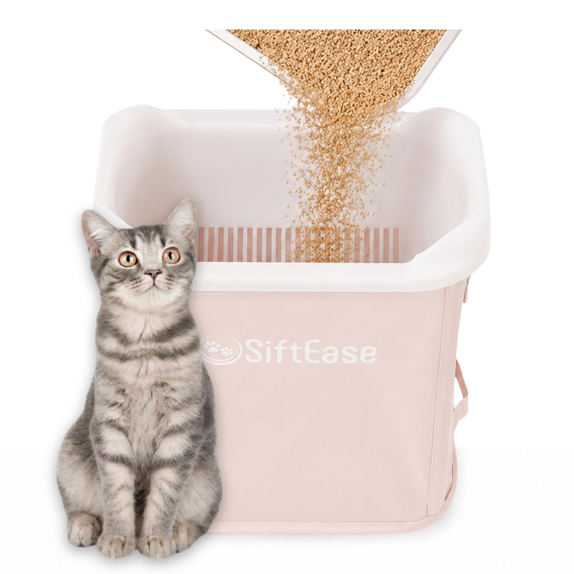 Cat Litter Sifter - SiftEase Sifting Litter Box Cleaner, Fast & Easy Scoop Free Cleaning, Large Sifter with Bin for Longer Lasting Litter (Pink)