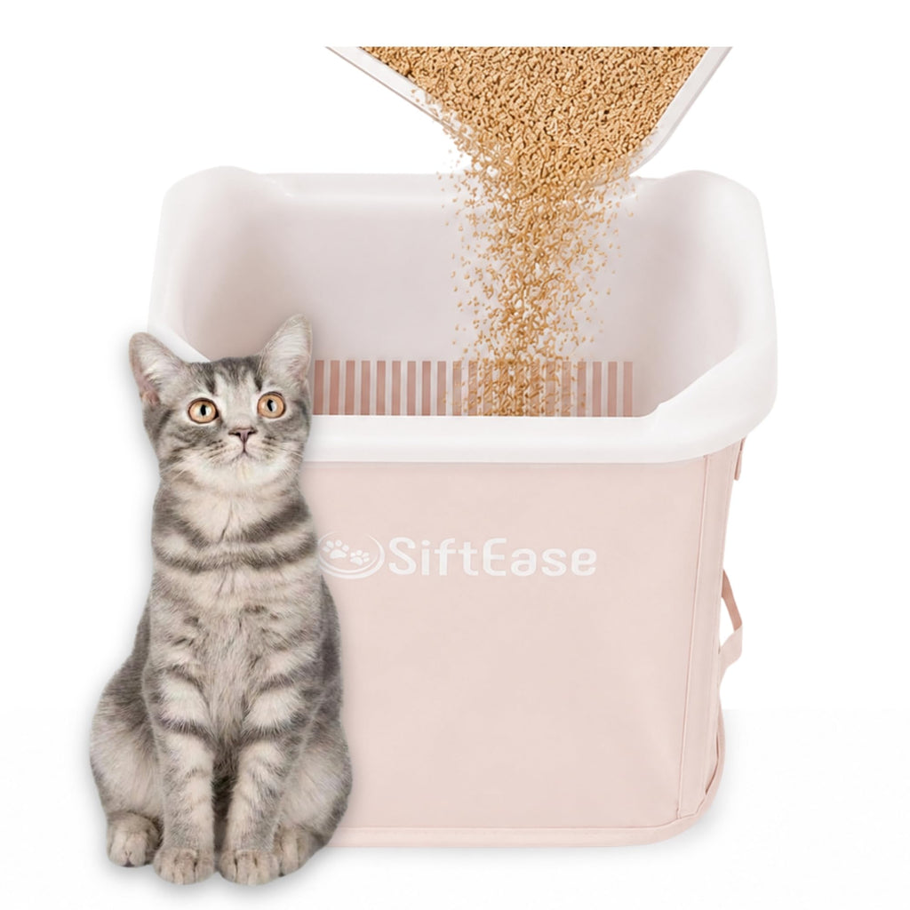 Cat Litter Sifter - SiftEase Sifting Litter Box Cleaner, Fast & Easy Scoop Free Cleaning, Large Sifter with Bin for Longer Lasting Litter (Pink)