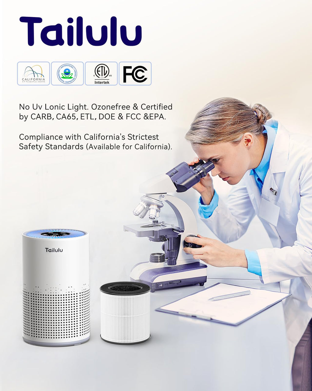 Tailulu Air Purifiers for Home 1200 Ft², H13 True HEPA Air Purifier Bedroom