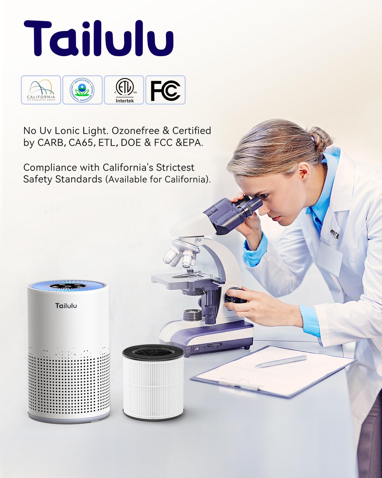 Tailulu Air Purifiers for Home 1200 Ft², H13 True HEPA Air Purifier Bedroom