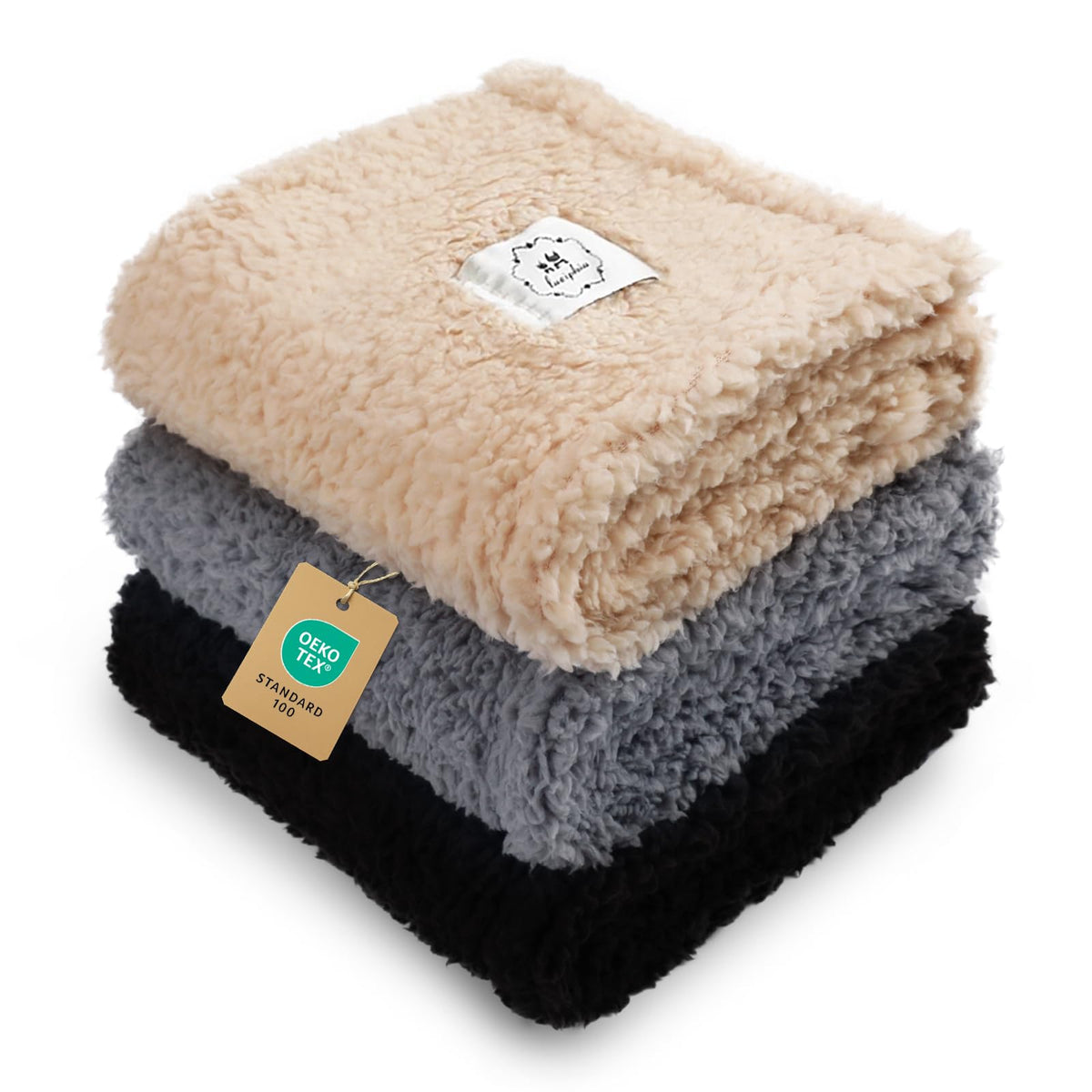 Luciphia 1 Pack 3 Calming Dog Blanket Fluffy Premium Fleece Pet Blankets Soft Sherpa Throw for Dogs Puppy Cat Grey/Beige/HazeBlue Large (41" x31")