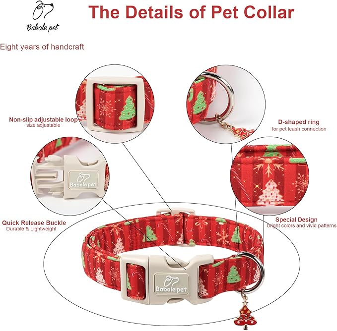 Christmas Dog Collar - Cute Red Christmas Tree Festive Puppy Collar with Safety Buckle, Soft Adjustable Holiday Dog Collars for Small Medium Large Dogs M