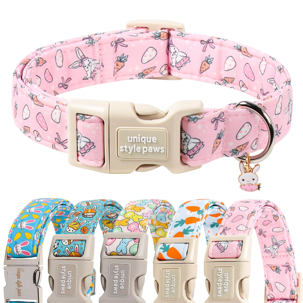 Unique style paws Dog Collar Metal Buckle Blue Striped Flower Collar Gift Durable Cute Collar for Small Medium Large Boys Girls Dogs