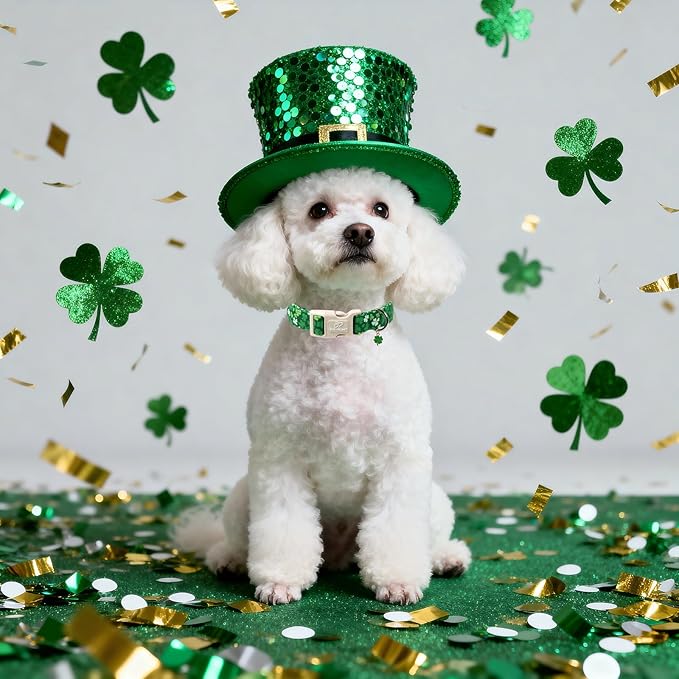 Babole Pet St. Patrick's Day Dog Collar for Small Dogs - Bold Green Lucky Clover Dog Collars, Cute Irish Party Shamrock Puppy Collar, Lightweight Adjustable St. Patricks Day Pet Collars S