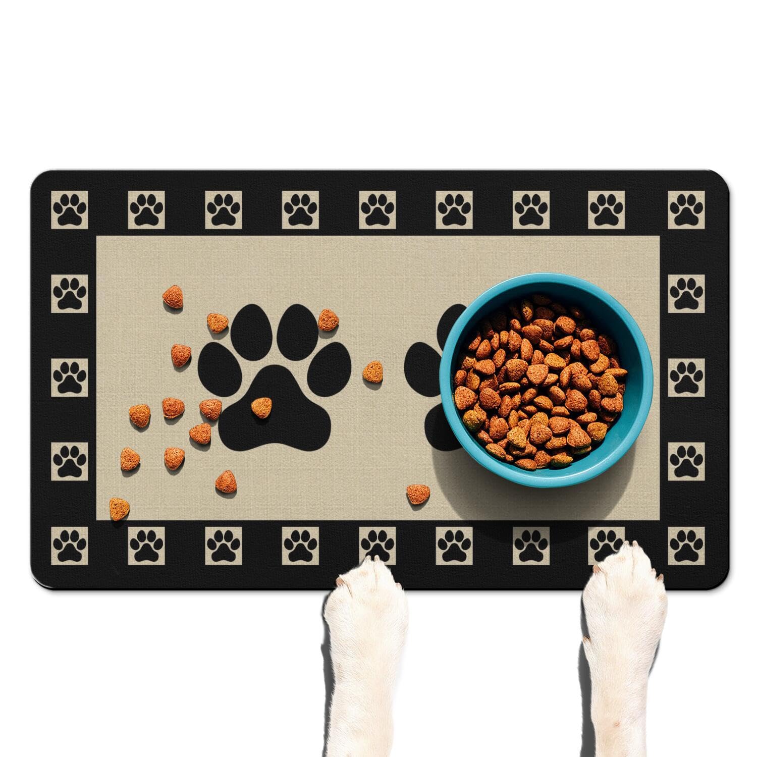 Absorbent Pet Dog Bowl Mat for Food and Water, Pet Cat Food Feeding Mat with Non Slip Rubber Backing, Dog Food Mats for Floors Waterproof, 12"x20"