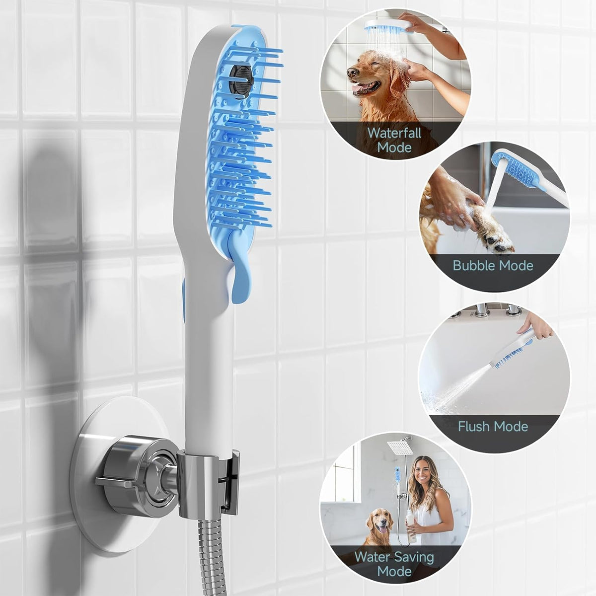 Dog Shower Attachment with 4 Adjustable Settings, Indoor and Outdoor Use