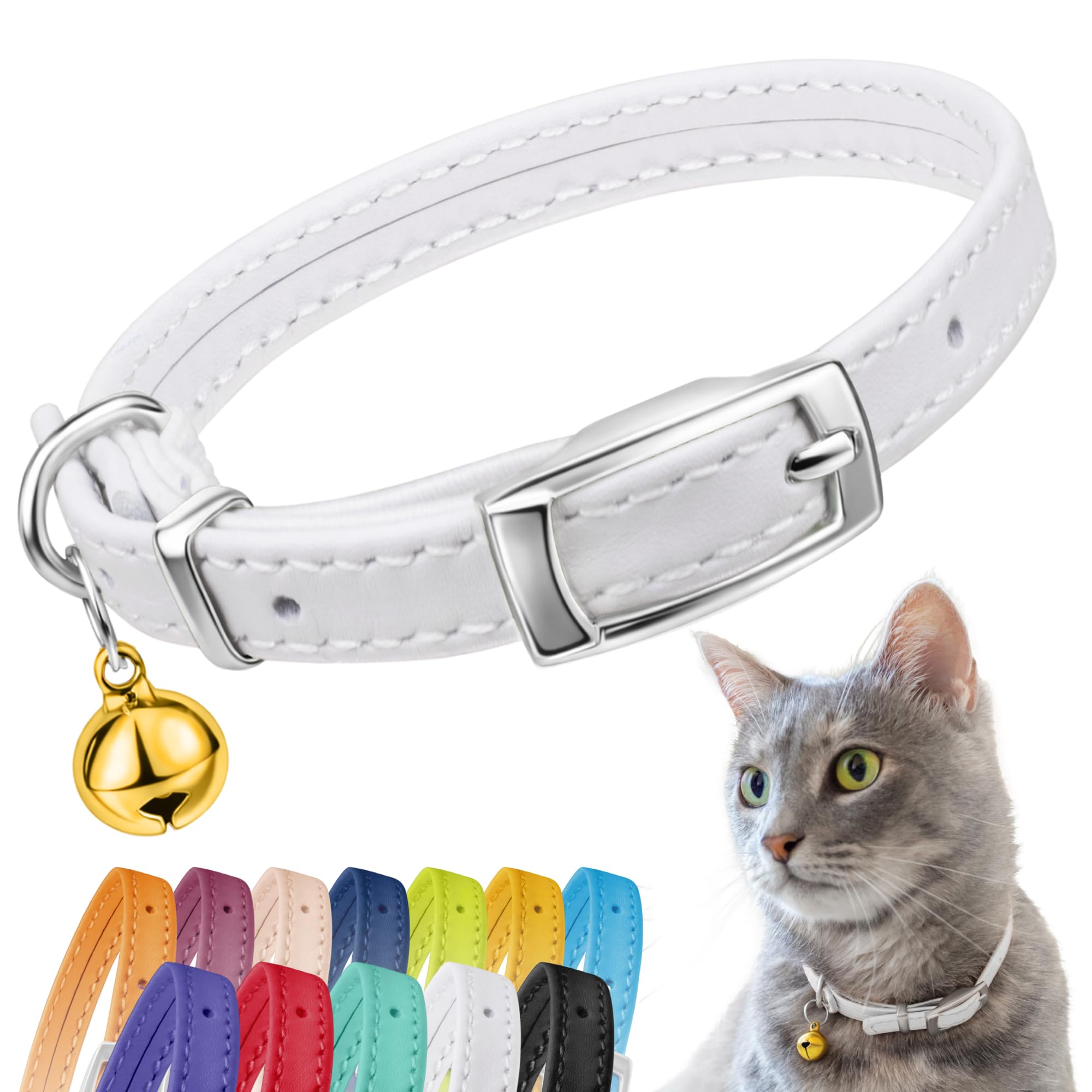 Soft Leather Cat Collar with Safety Elastic Strap