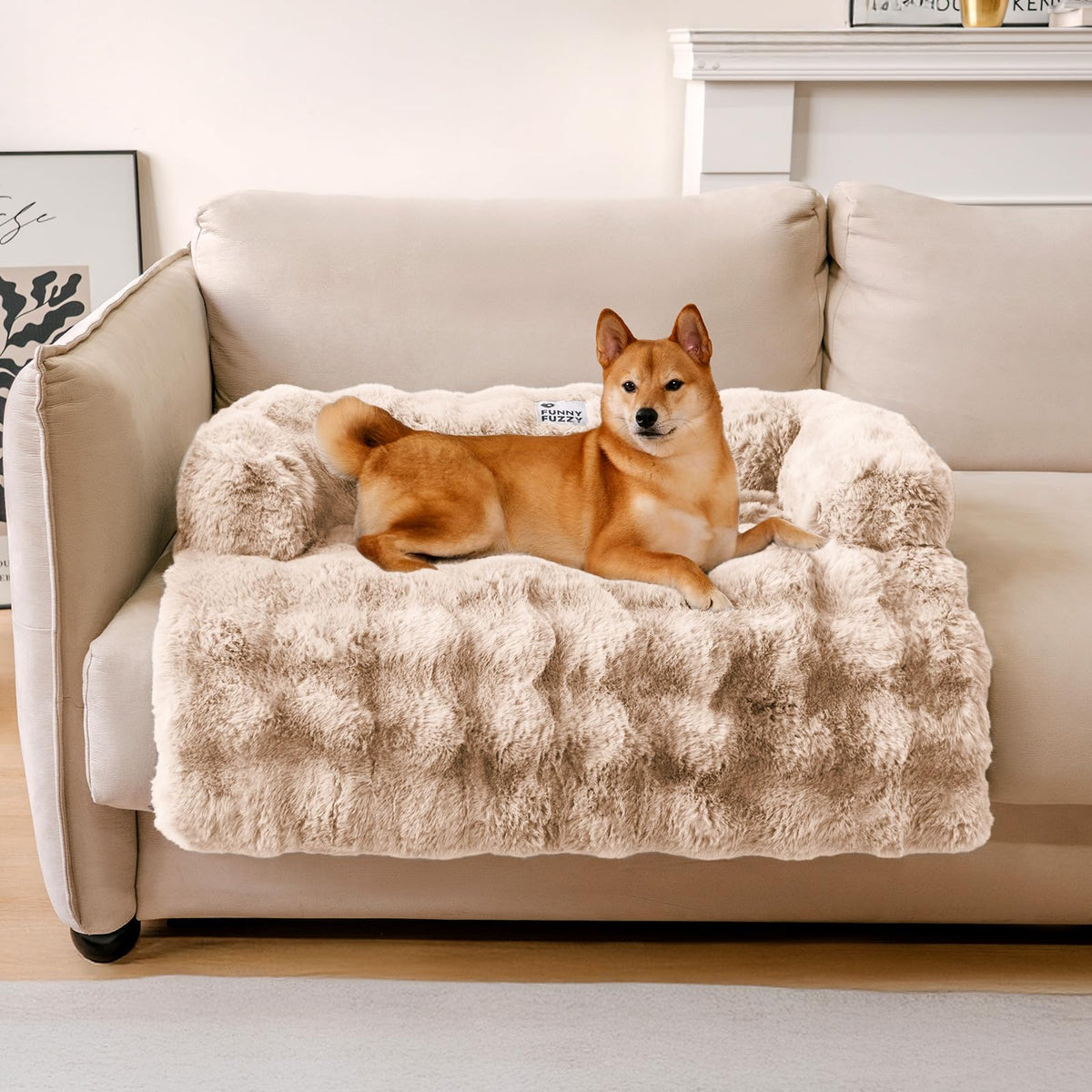 FUNNY FUZZY Dog Couch Bed, Calming Luxurious Large Pet Sofa Bed Cover