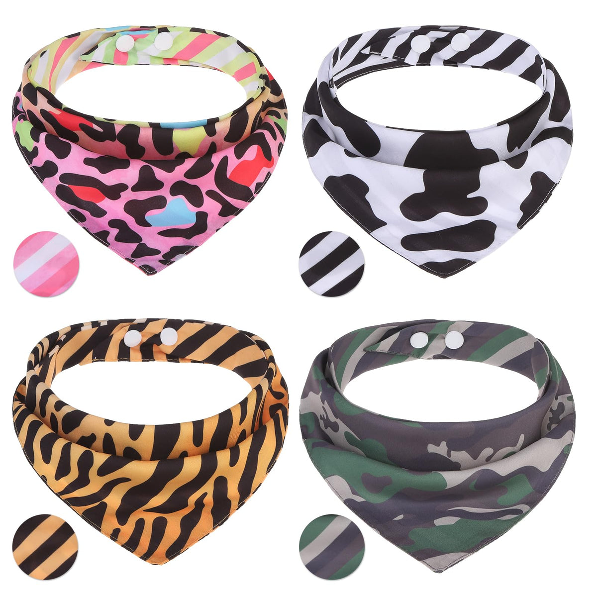 PAWCHIE Dog Cooling Bandana Small, 4 Packs Ice Cool Pet Triangle Scarf Bibs Reversible Styles, Summer Adjustable with Two Snaps, Kerchief Set Accessories for Dogs, Puppy, Cats