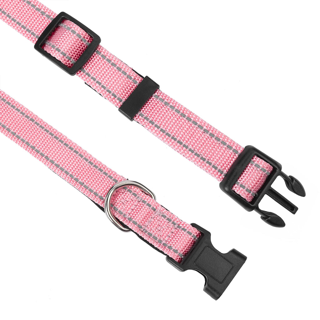 PWOD Reflective Dog Collar, Adjustable Soft Neoprene Padded,Light Pink,S