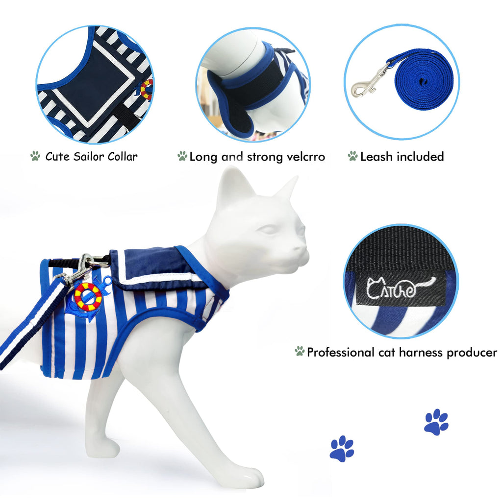 YIZHI MIAOW Cat Harness and Leash Set Escape Proof, Sailor Suit Navy, Large