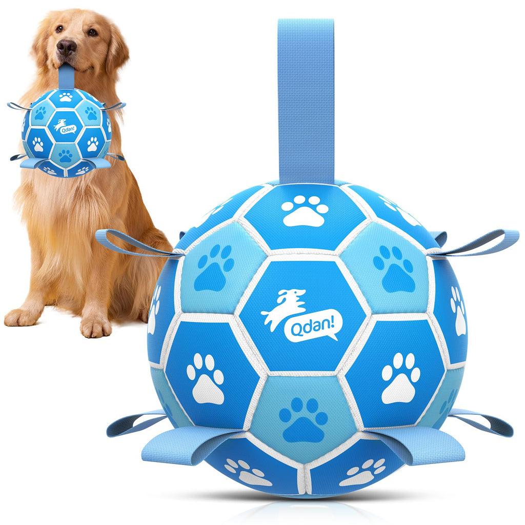 QDAN Dog Soccer Balls Toys: Premium Dog Soccer Ball with Straps, Outdoor Dog Toys, Pet Training Soccer for Medium Large (7 Inch)