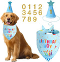 Dog Birthday Party Supplies with Hat Bandana Numbers, Light Blue Dog Birthday Set for Large Medium Pets Puppy Boy