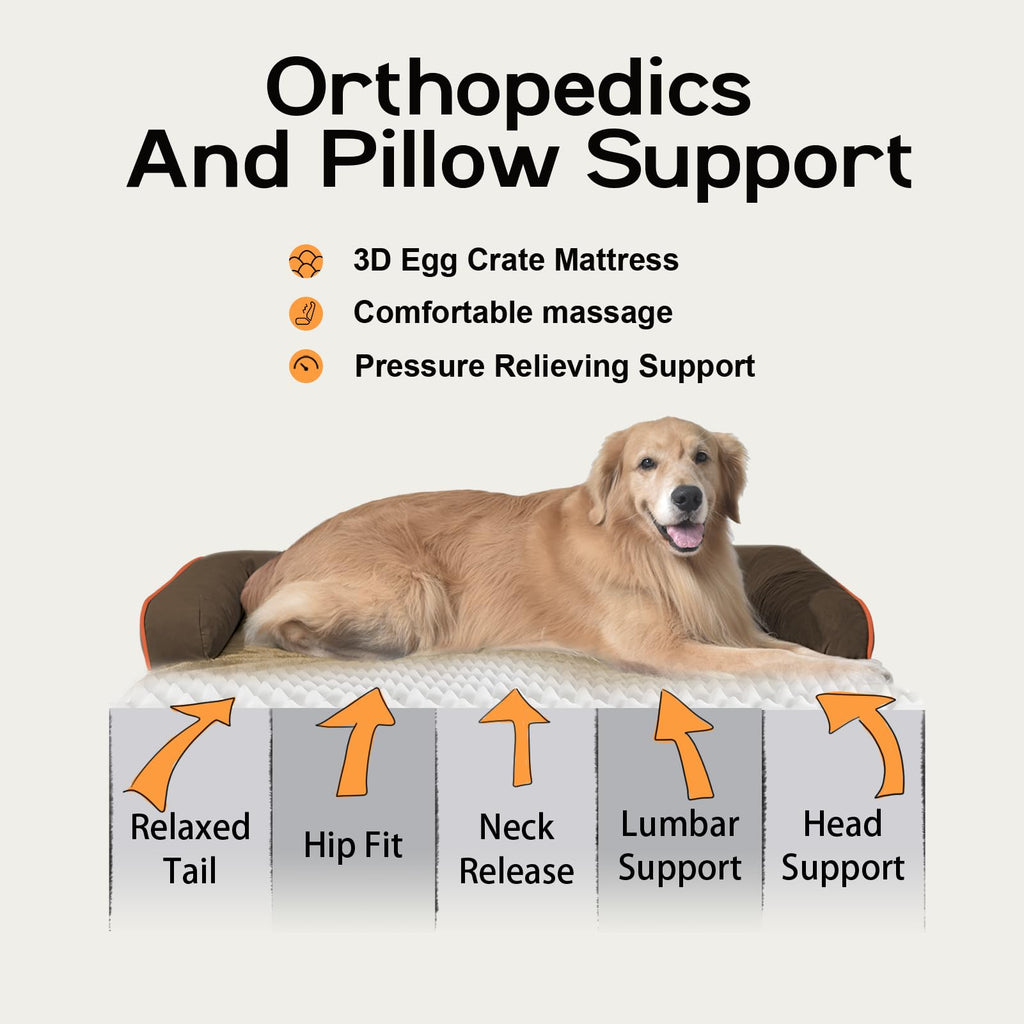MEKIY Orthopedic Waterproof Dog Bed with Bolster for Extra Large Size Dogs