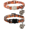 Lionet Paws 2pcs Pack Halloween Cat Collar,Brown Blossoms and Black Brown Grid with Breakaway Buckle,Cute Adjustable Cat Kitten Collar,Ideal for Girl Cats