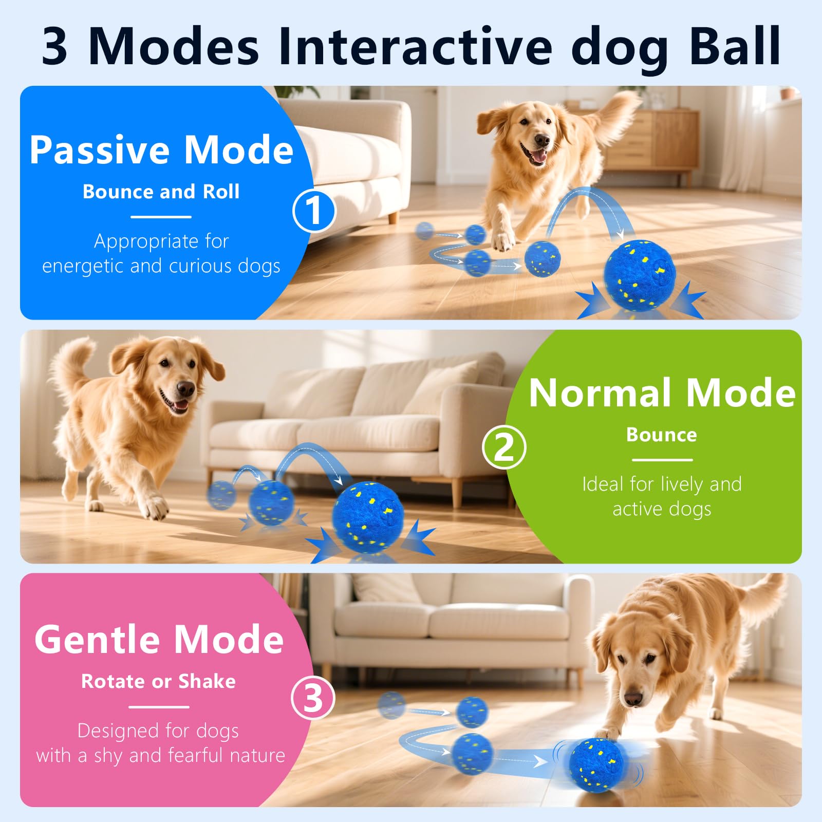 Zuykjeagle Interactive Dog Toy Ball, Interactive Dog Toys for Large Medium Dogs - Smart Automatic Bouncing Ball - 3 Modes Moving Vibrating Rolling Jumping Balls to Keep Them Busy