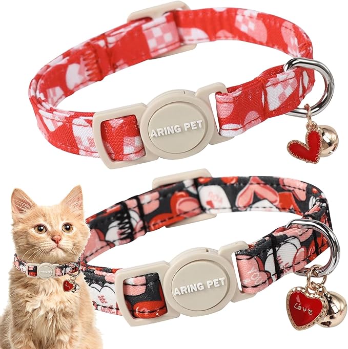 ARING PET 2 Pack Cat Collar, Christmas Breakaway Kitten Small Collars with Bells for Girl Boy Cats-Pink Reindeer Santa Claus & Green Xmas Tree