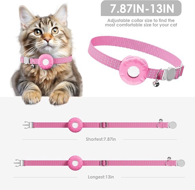 Cat Tracker, Cat GPS Tracker, Compatible with Apple Find My App (Only iOS), No Monthly Fee, Waterproof Pet Tracker for Cats, Pink