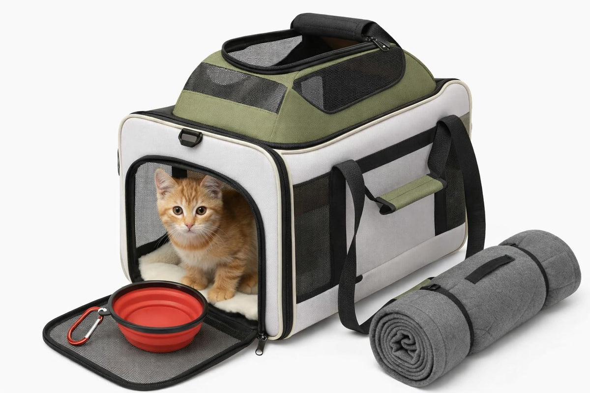 Cat Carrier Dog Carrier Airline Approved, Pet Carrier for 2 Cats Small Medium Dogs, Soft Cat Carrier 18x15x15 with Foldable Bowl & Washable Pad, TSA Approved Dog Carriers by Luniko Shop (Orange)