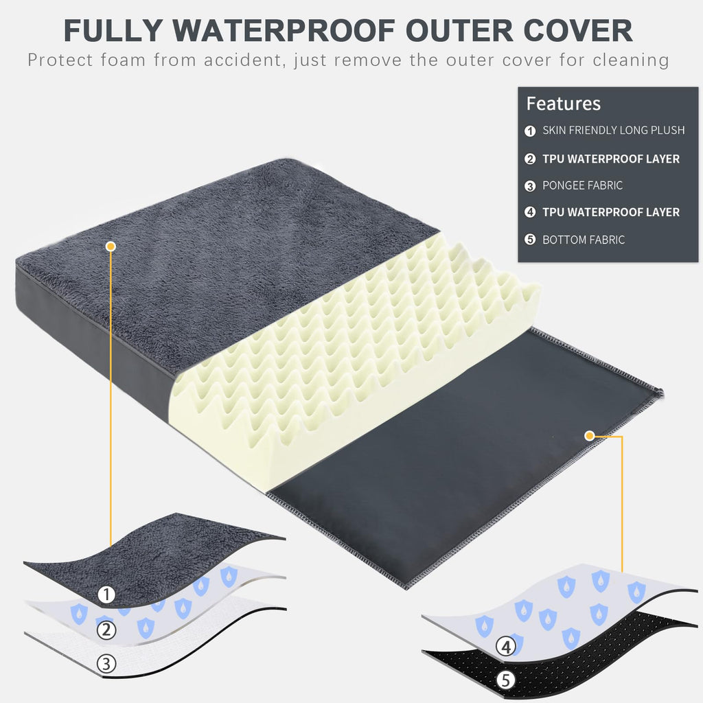 MIHIKK Waterproof Medium Size Dog Crate Bed Orthopedic 35x22 Grey