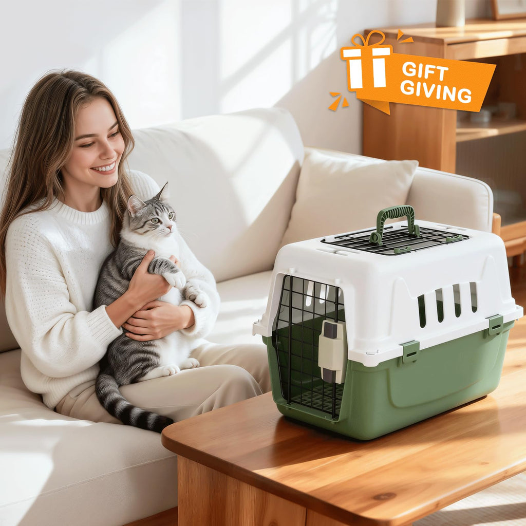 MoNiBloom 18-Inch 2-Door Top Loading Cat Carrier, Plastic Dog Crate Hard-Sided Dog Travel Carrier for Small Dogs and Cats, Ventilation and Security Lock Design for Pets up to 10 lbs (Green)