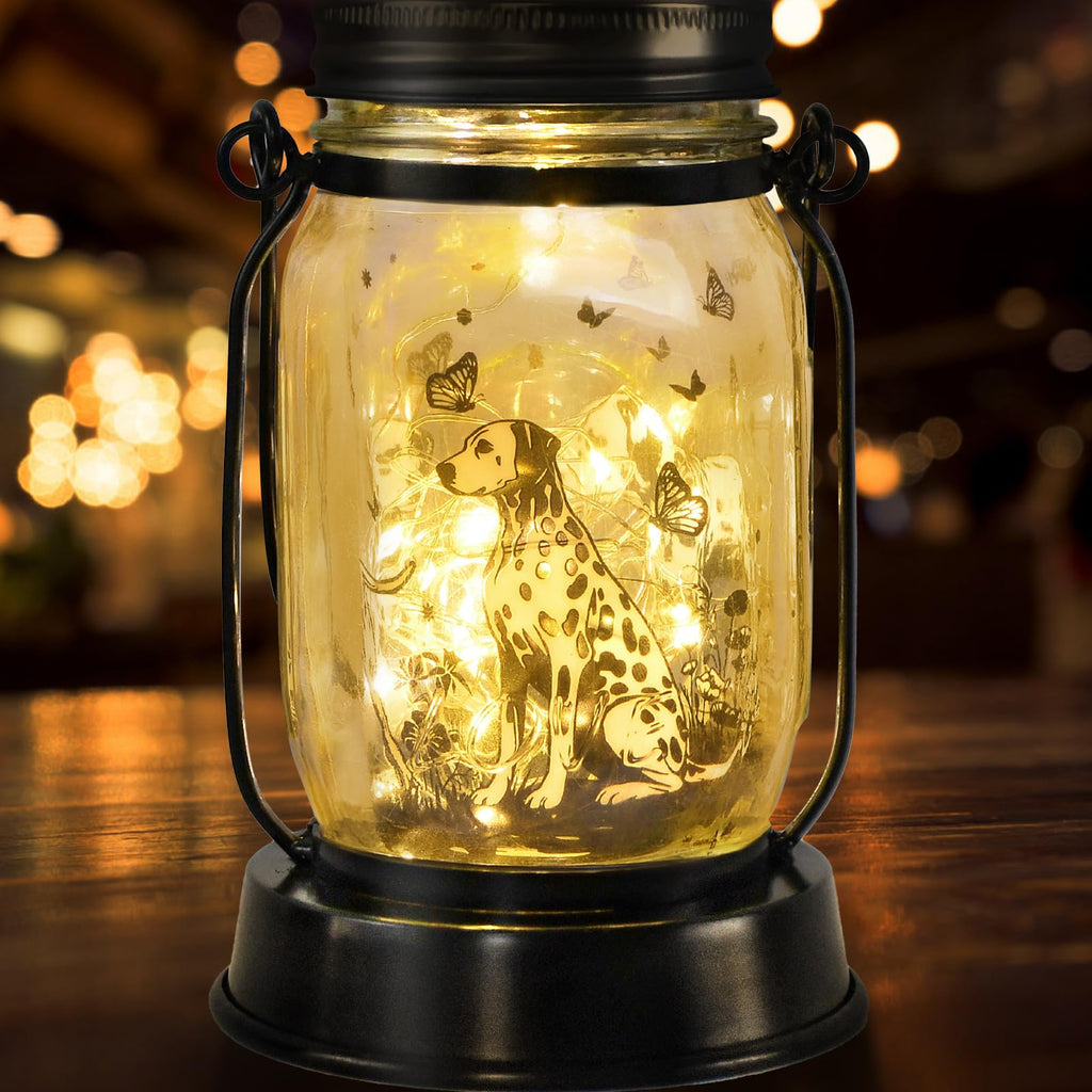 kyoryuger Dalmatian Gifts for Women/Men Dalmatian Solar Lanterns Mom Birthday Spotted Dog Lovers Lantern Pet Loss Firehouse Dog Memorial Lights Solar Garden Decor Yard, Patio,Backyard,Porch Torches