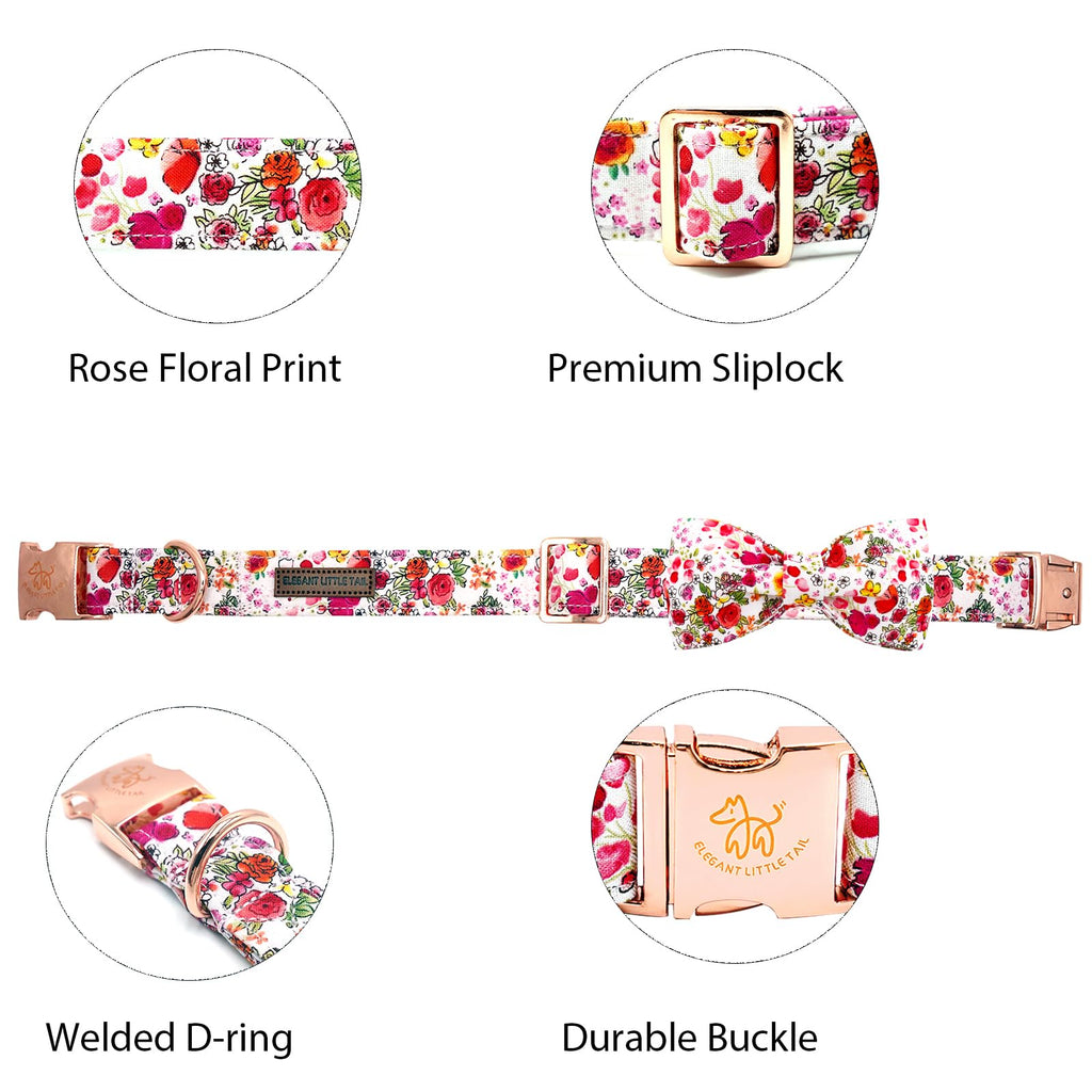 Elegant little tail Dog Collar, Pink Rose Print Pet Collar Summer Dog Collar Durable Metal Buckle Dog Collars Cotton Pet Adjustable Dog Collars for X-Small Dogs
