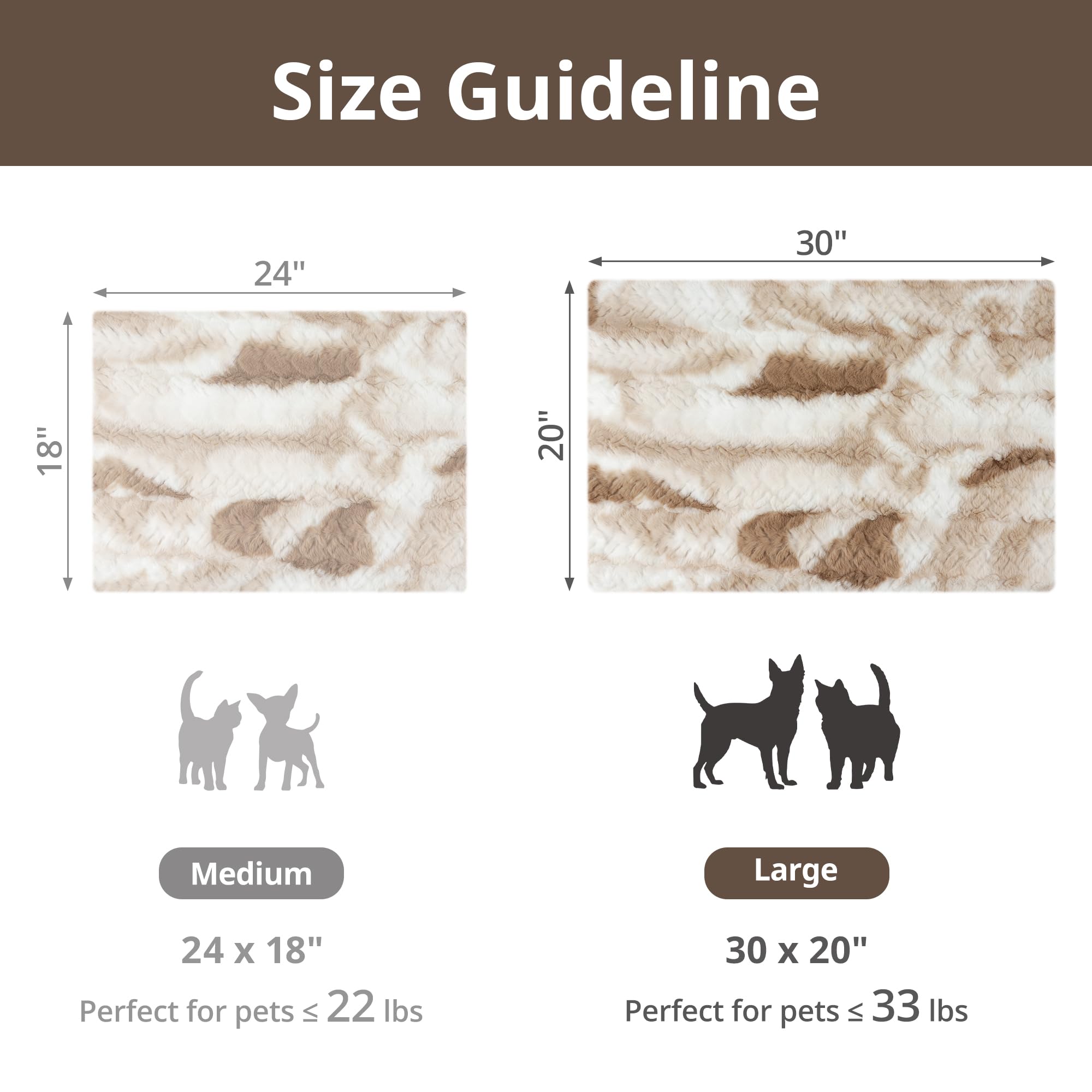 Petace Self Warming Dog Pad, 30" x 20", Brown
