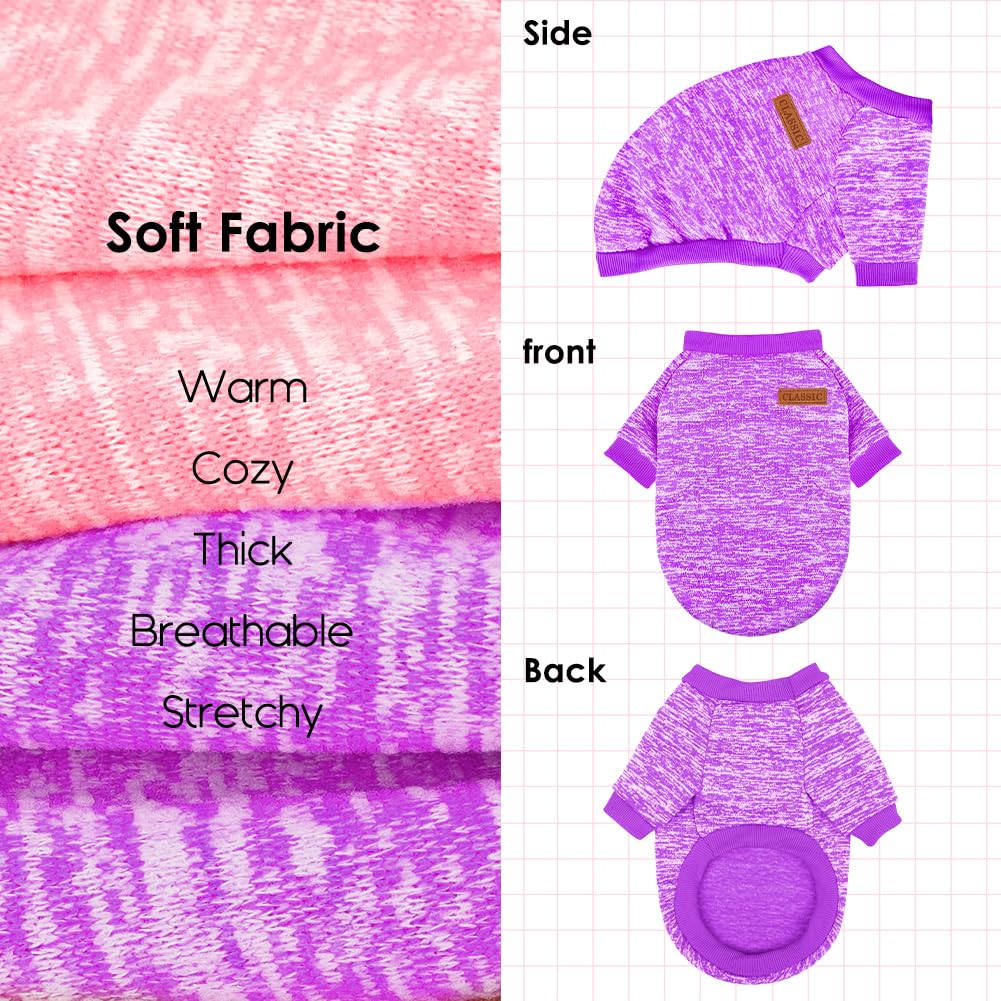 2 Pack Dog Sweaters for Small Dogs Girl Boy Winter Fleece Clothes Warm Soft Dog Sweatshirt Outfit for Dogs Cats Pet Apparel (Pink+Purple, XS (Back: 9.8",Chest: 13.7", 3.5-5.5lbs))