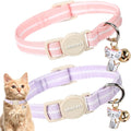 ARING PET 2 Pack Cat Collar-Cute Cotton Cat Collar with Bell & Pendant, Adjustable Pink Lavender Striped Kitten Collars with Safety Buckle for Girl and Boy Pets