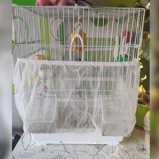 ZARSIO Birdcages Mesh Net Skirt Cover Reusable Stretchy Bird Cage Seed Catcher 35CM (White)