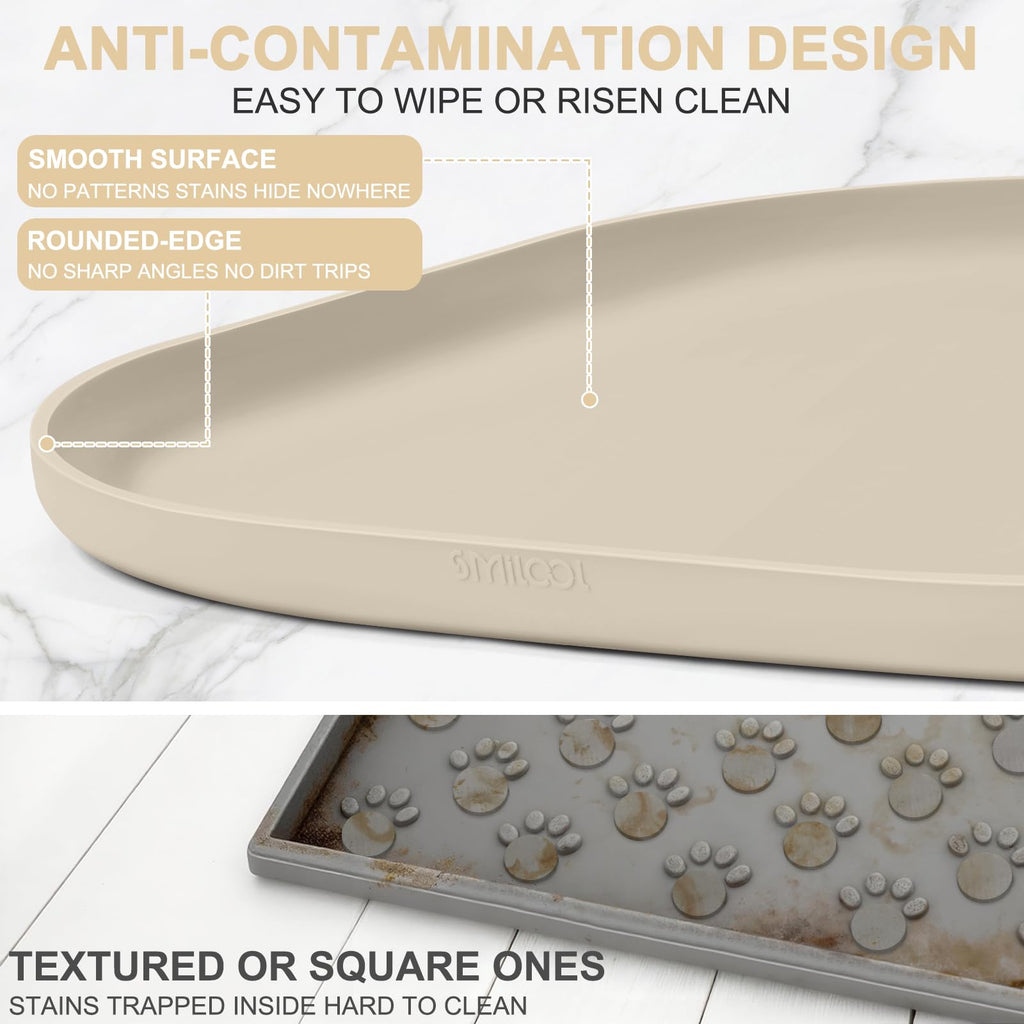SMILOOL Waterproof Silicone Pet Food Mat with Raised Edge for Dog & Cat
