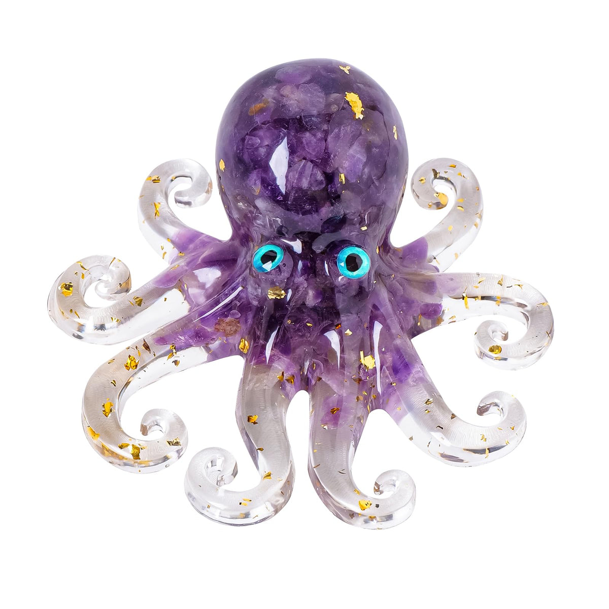 RJINGSHI Natural Crystal Gravel Octopus Resin Marine Animals Fish Tank Decorative Ornaments Octopus Statue Healing Crystal Home Decor Ladies Gift 3.93" (White-Turquoise, 3.93")