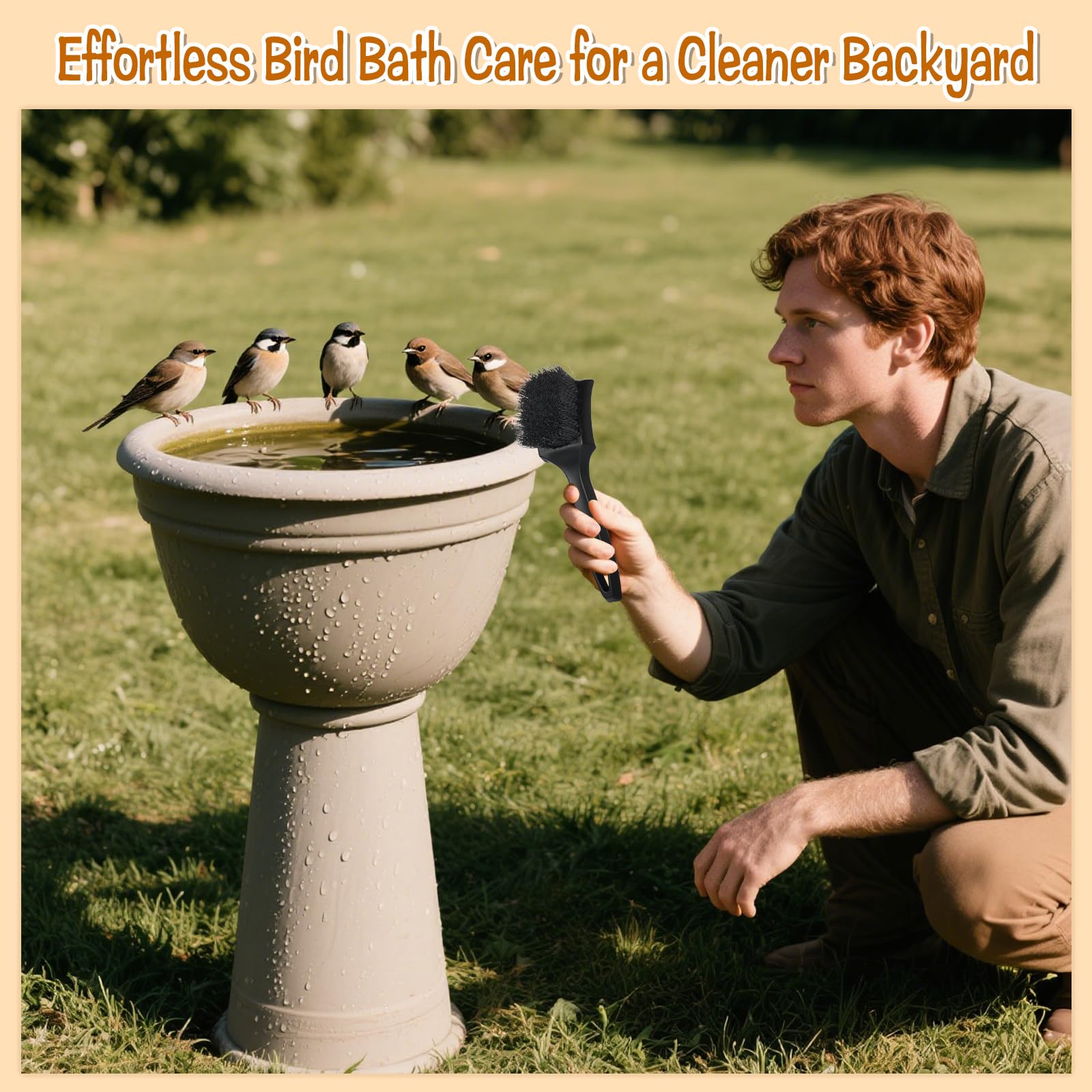 HFYZZ 2 Pcs Brush for Bird Baths Black Hard Bristle Cleaning Brush with Ergonomic Handle Utility Bird Bath Cleaner for Bird Feeder Bath Accessories Fountain Outdoor Cleaning