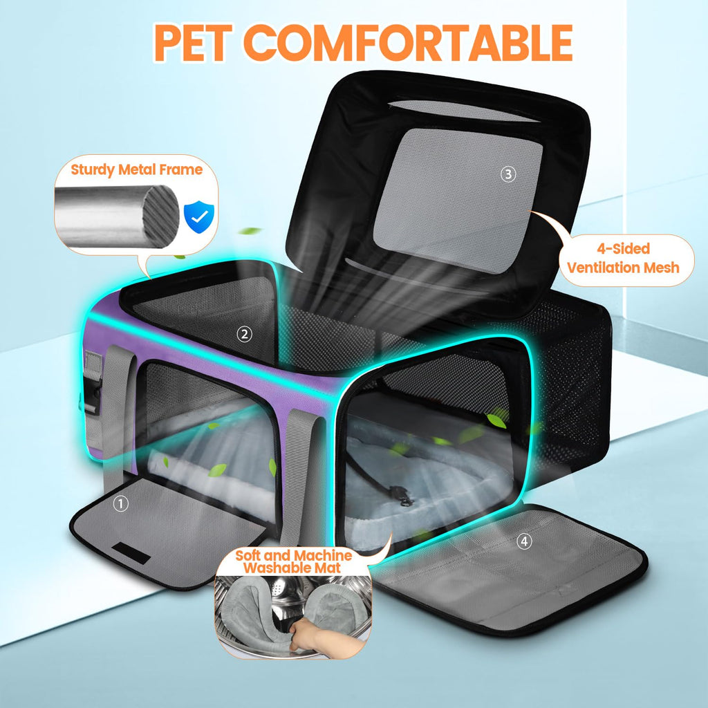 Petskd Top and Side Expandable Pet Carrier Airline Approved, Purple