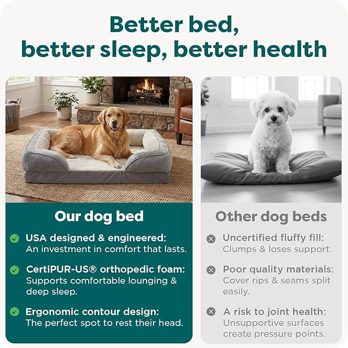Furhaven Orthopedic Dog Bed for Large Dogs w/ Removable Bolsters & Washable Cover, For Dogs Up to 95 lbs - Plush & Velvet Waves Perfect Comfort Sofa - Granite Gray, Jumbo/XL