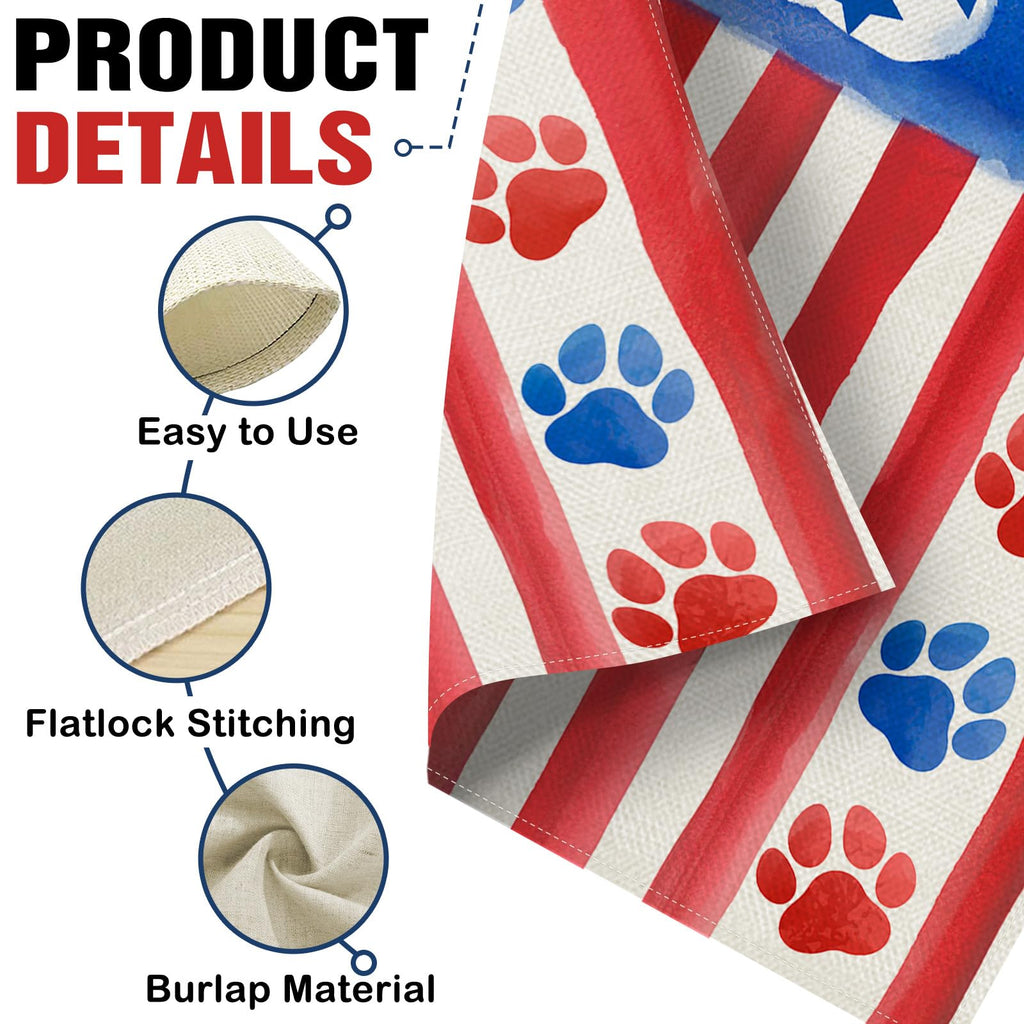 Dyrenson 4th of July Dog Cat Paw Prints Decorative Garden Flag, Patriotic