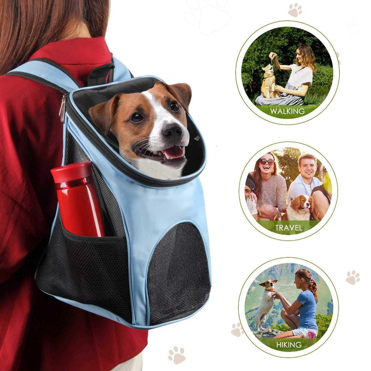 Dog Carrier Backpack Breathable for Small Pets/Cats/Puppies, Pet Carrier Bag with Mesh Ventilation, Safety Features and Cushion Back Support, for Traveling, Hiking, Camping, Walking & Outdoor (Blue)