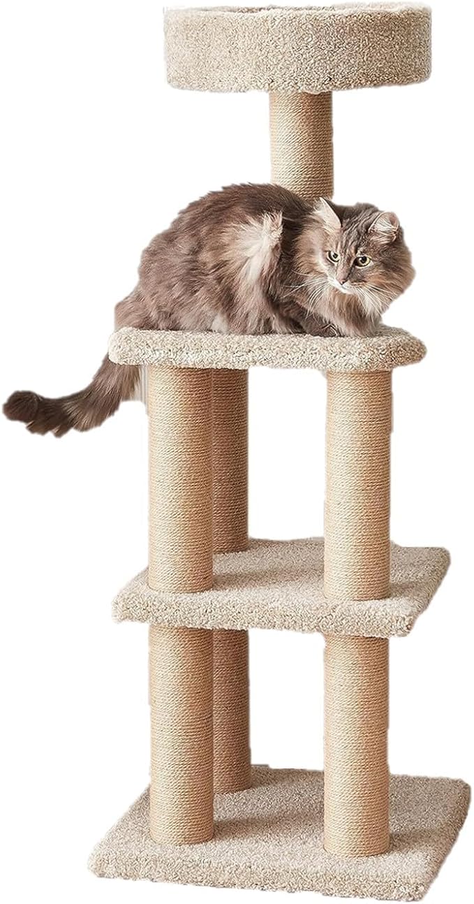 Cat Tree Tower - Multi-Level Climbing Activity Center for Indoor Cats & Kittens with Scratching Posts, Platform, Jute Rope, Beige
