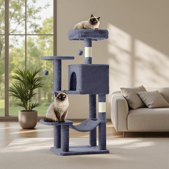 DUMOS 44 Inch Cat Tree Tower with Natural Sisal Scratching Posts
