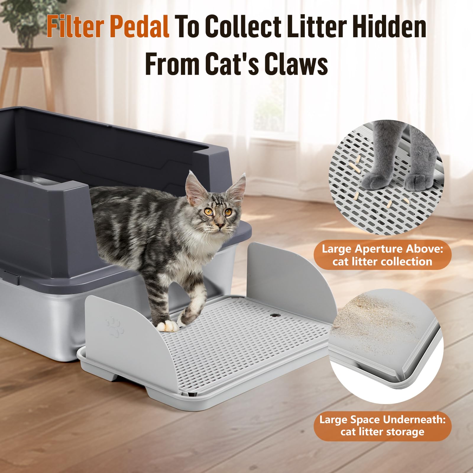 Cat Litter Box Step, Cat Step with Detachable Splash-Proof Baffles, Grey