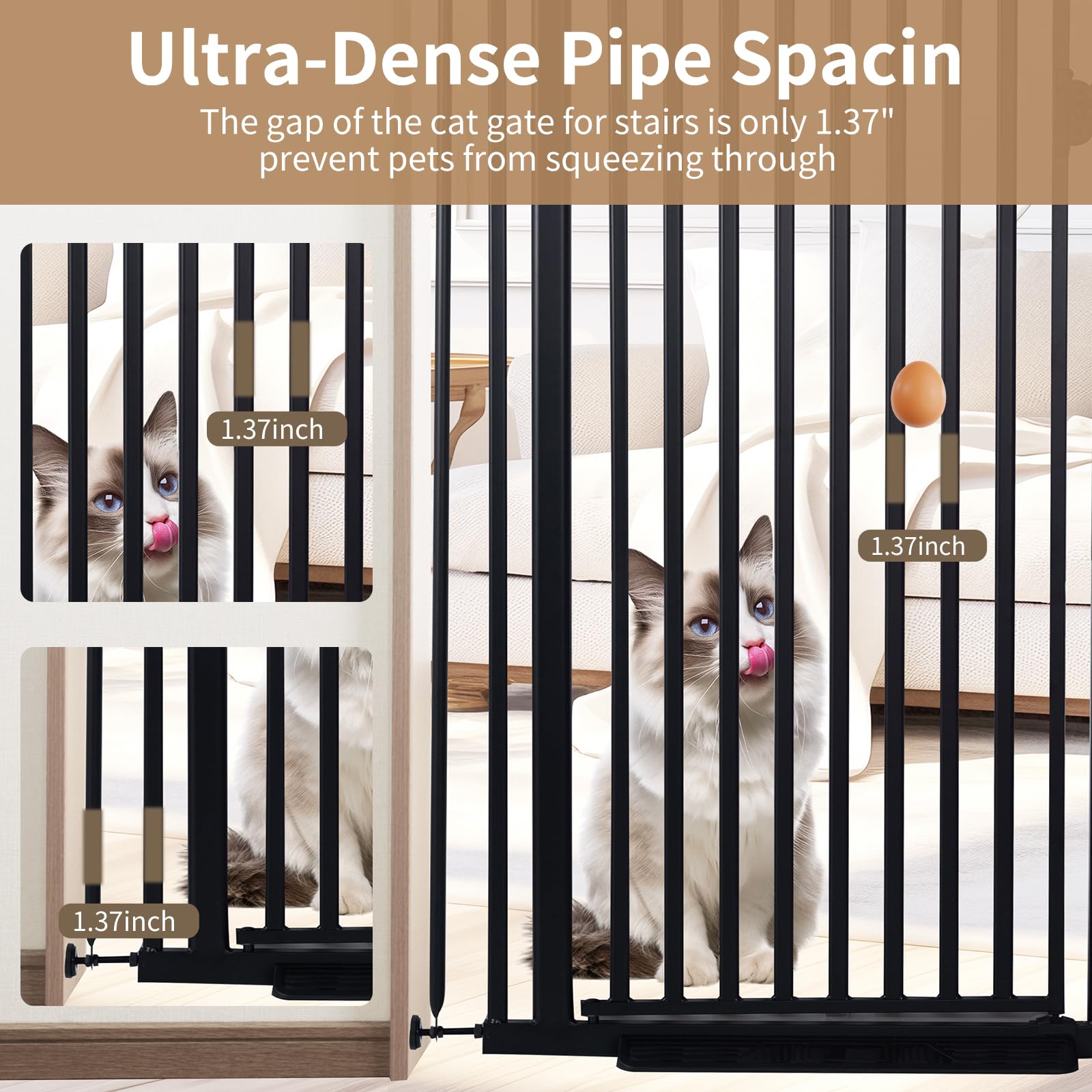 59" Extra Tall Cat Gate for Doorway, 29.4-33.4" Wide, Black