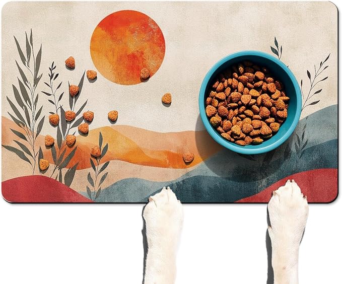 Absorbent Pet Dog Bowl Mat for Food and Water, Pet Cat Food Feeding Mat with Non Slip Rubber Backing, Dog Food Mats for Floors Waterproof, 16"x24"