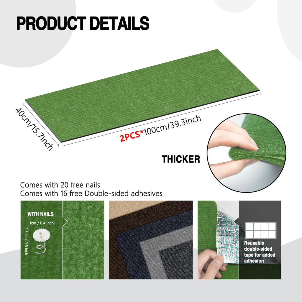 2Pack Total 78.7"x15.8" Cat Scratch Mat for Cat Couch Furniture and Wall Protector | Trimmable Self-Adhesive Carpet Climb Cat Scratcher for Covering Cat Tower and Replacement Pads (Green)