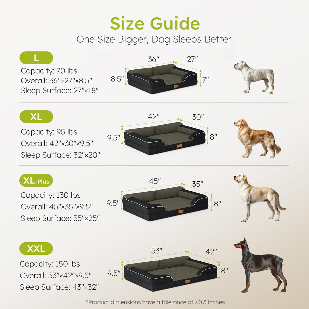 CWAWZ Jumbo Dog Bed for Extra Large Dogs, Orthopedic Dog Bed with Cooling Gel Memory Foam, Waterproof Pet Bed with Removable Washable Cover, 45" Pet Sofa Couch Dutch Velvet with Bone Toy, Black