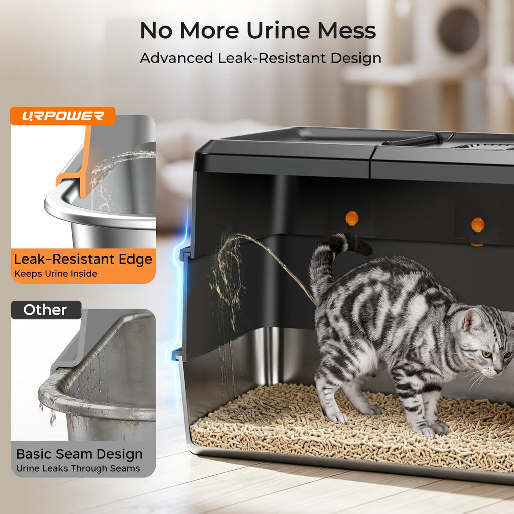 URPOWER XL Stainless Steel Cat Litter Box with 180° Flip-Top Lid