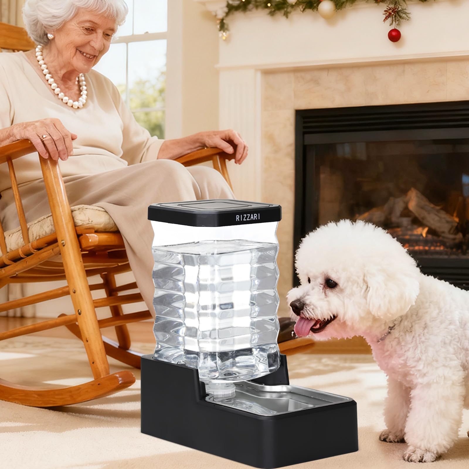 RIZZARI 8L Gravity Dog Water Dispenser:Easy Care No Filter Design
