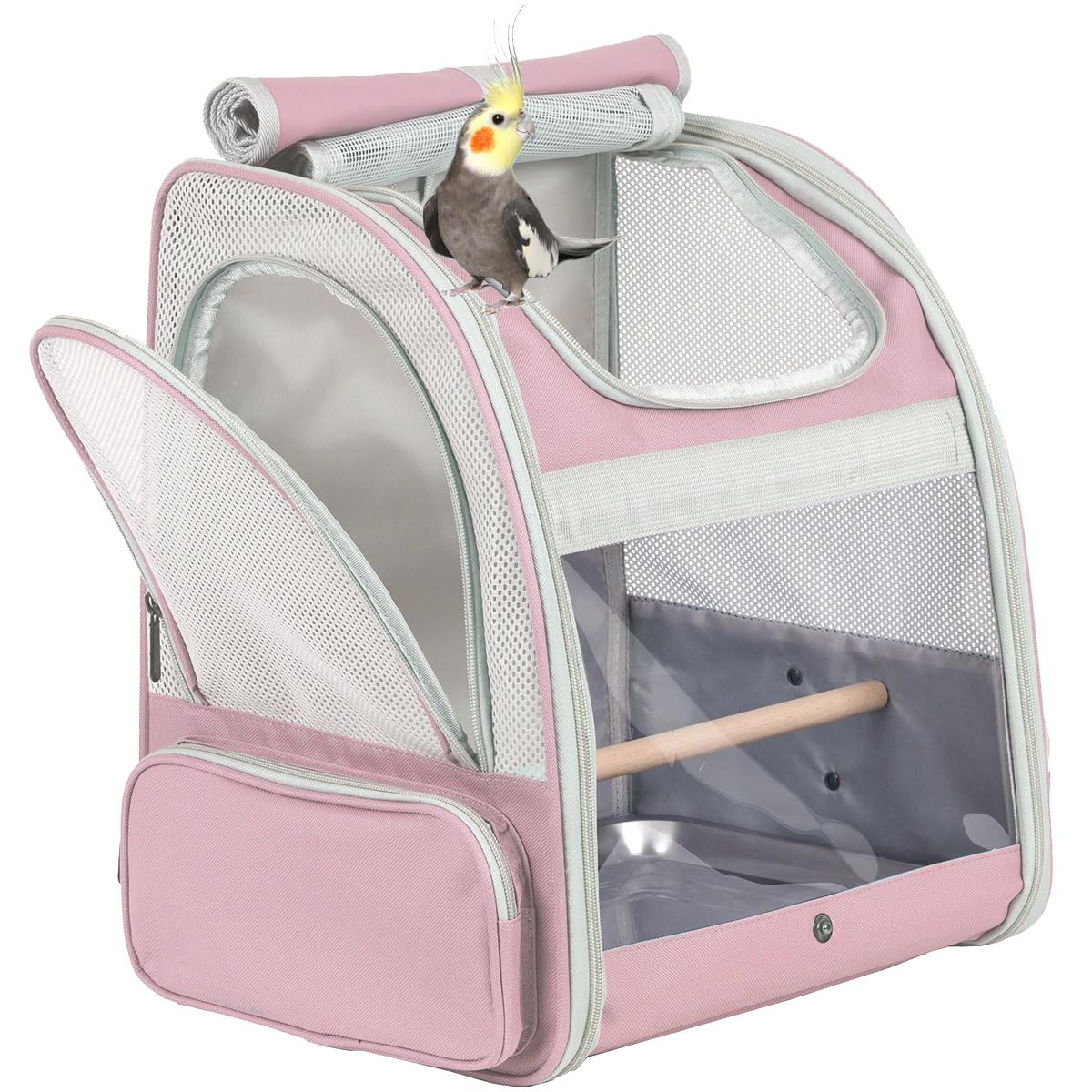 ORIZZP Portable Small Bird Travel Carrier Cage with Stand Perch, Bird Carrier to Carry Parakeet Budgies Parrot Cockatiel Conure Outdoor, Front Clear Window with Floral Printing