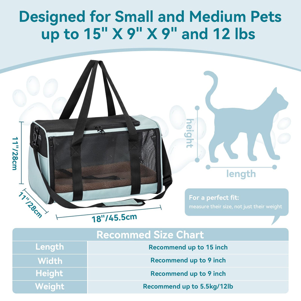 PETSFIT Cat Carrier Soft with Patented Safety Buckles, Safe for Car Travel