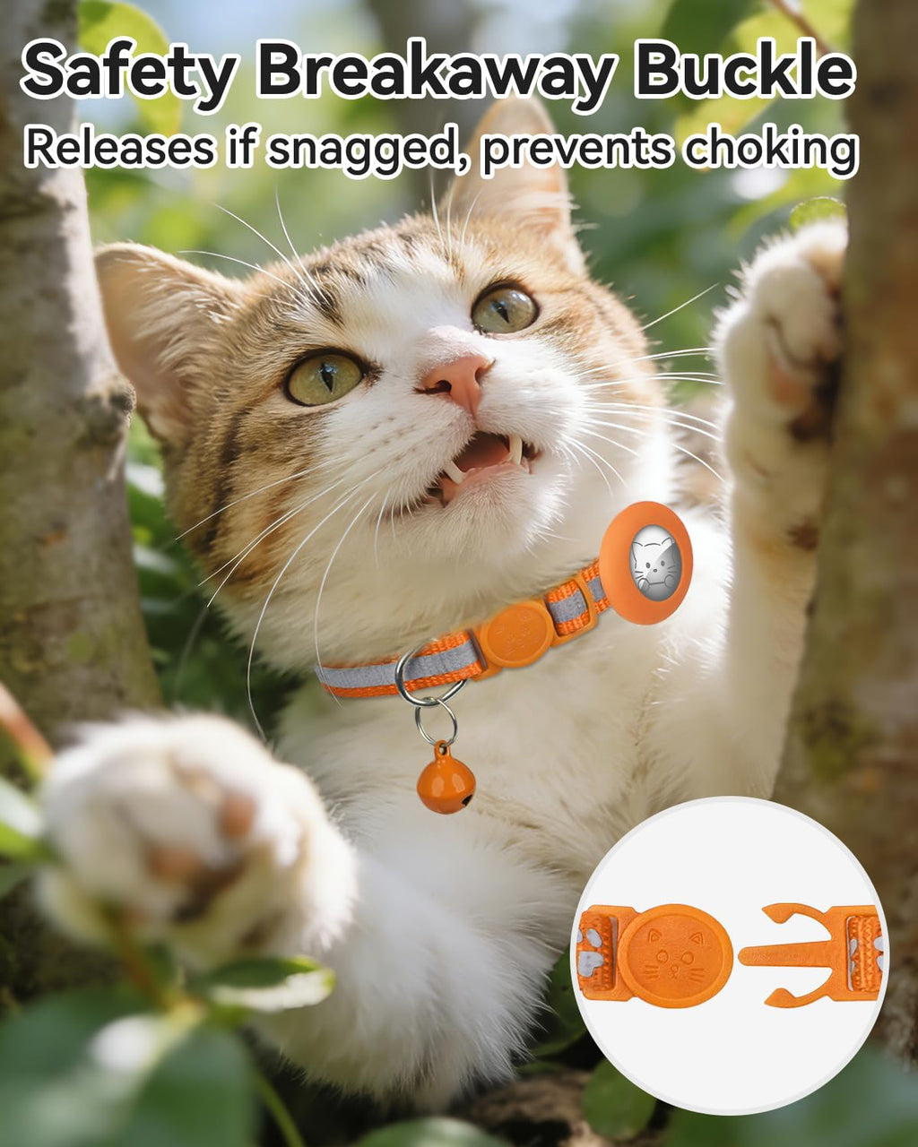 Joytale 2 Pack Reflective Airtag Cat Collars with Breakaway Buckle, Orange